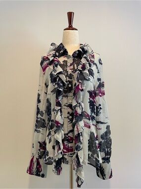 100% Silk Ideology Long Sleeve Button Down Top with Scarf EUC - size Large
